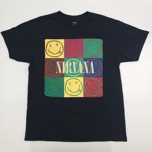 Nirvana Grunge Multiple Smiley Faces‎ Music Band Tee T-Shirt Men's Sz L EUC